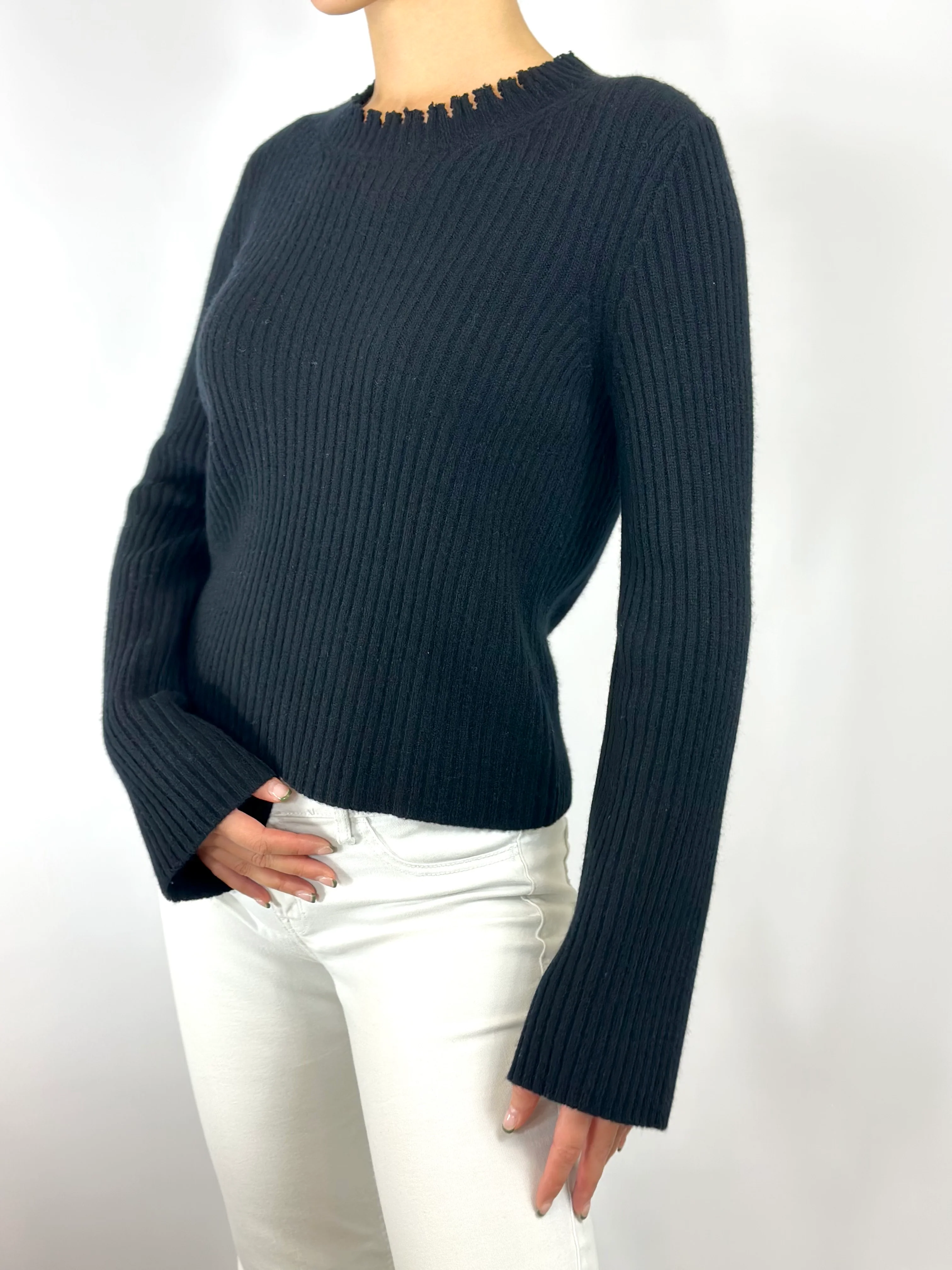 Cashmere Blended Fringed Neckline Pullover - Image 4