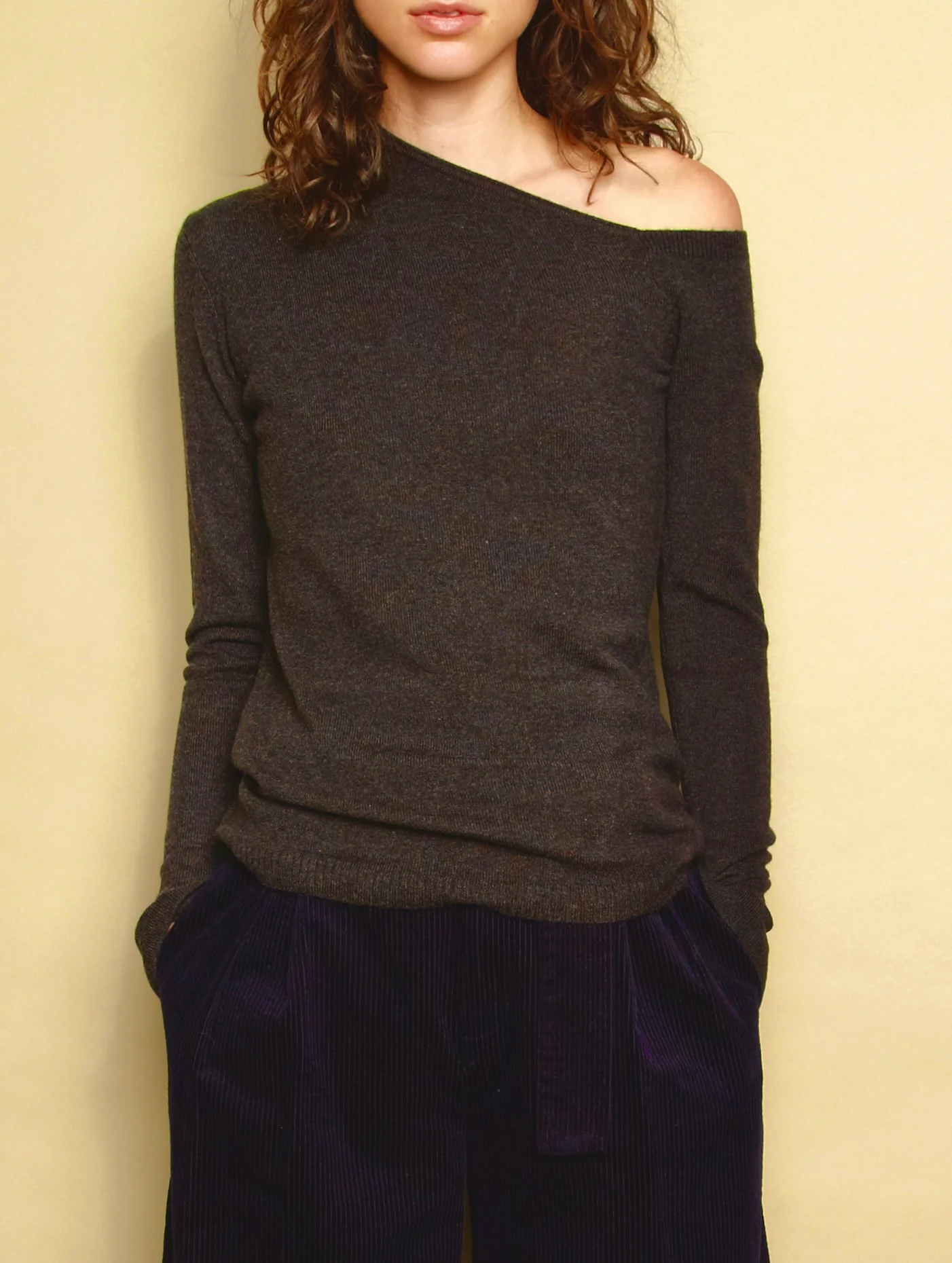 100% Cashmere One Shoulder Pullover