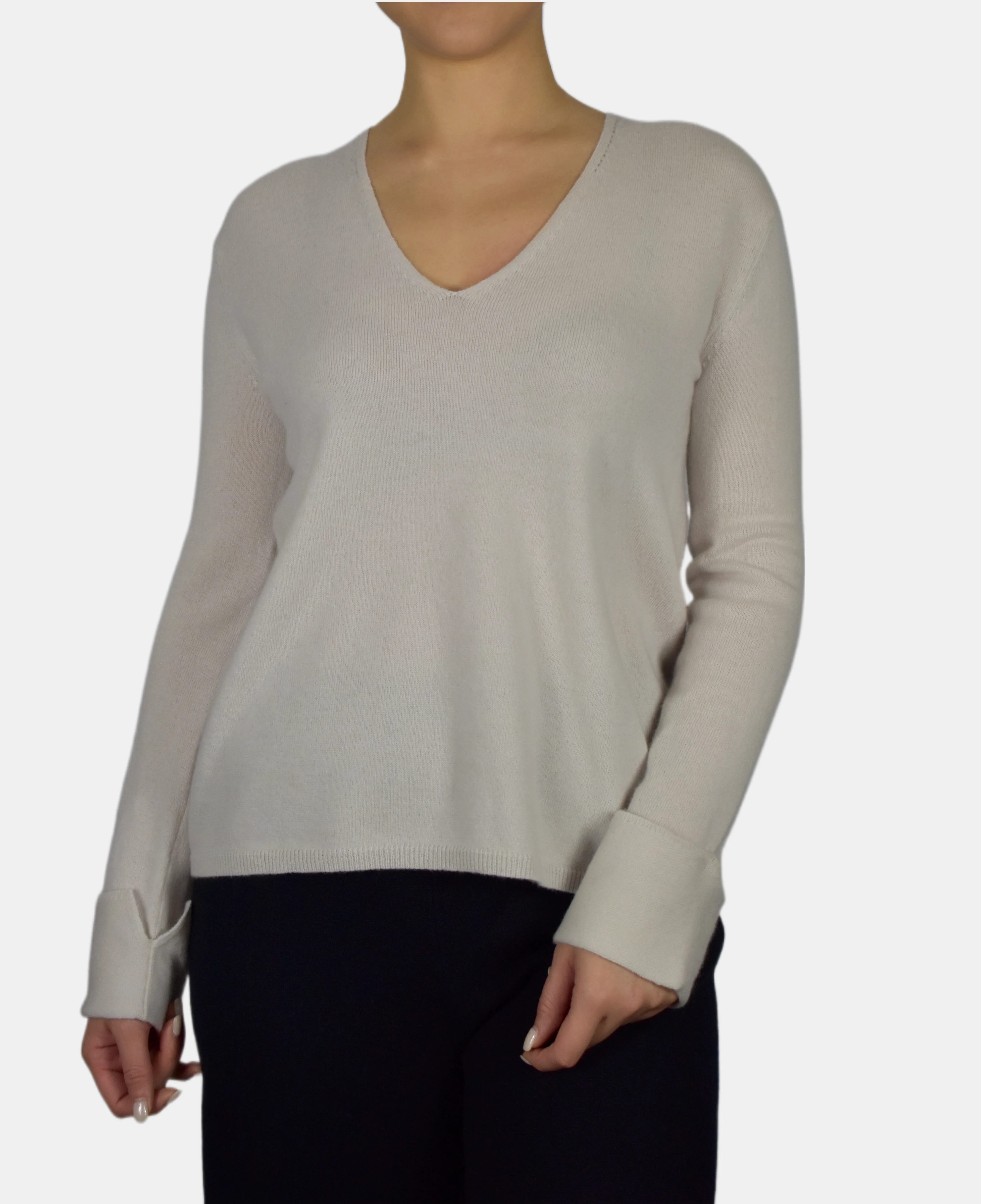 100% Cashmere Cuffed V-Neck - Image 3